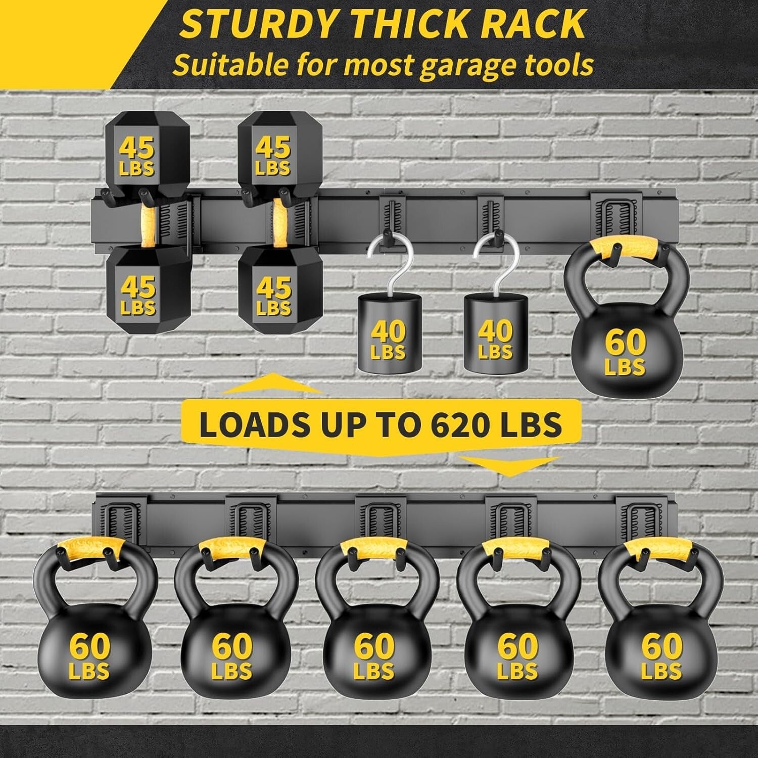 Durable Alloy Steel Wall-Mounted Tool Rack - Space-Saving 10 Hook Organizer