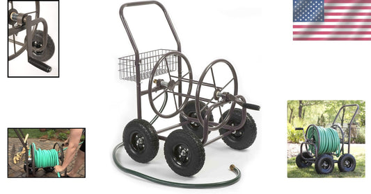 Durable 250' Capacity Water Hose Reel Cart on Four Wheels - Convenient & Stylish