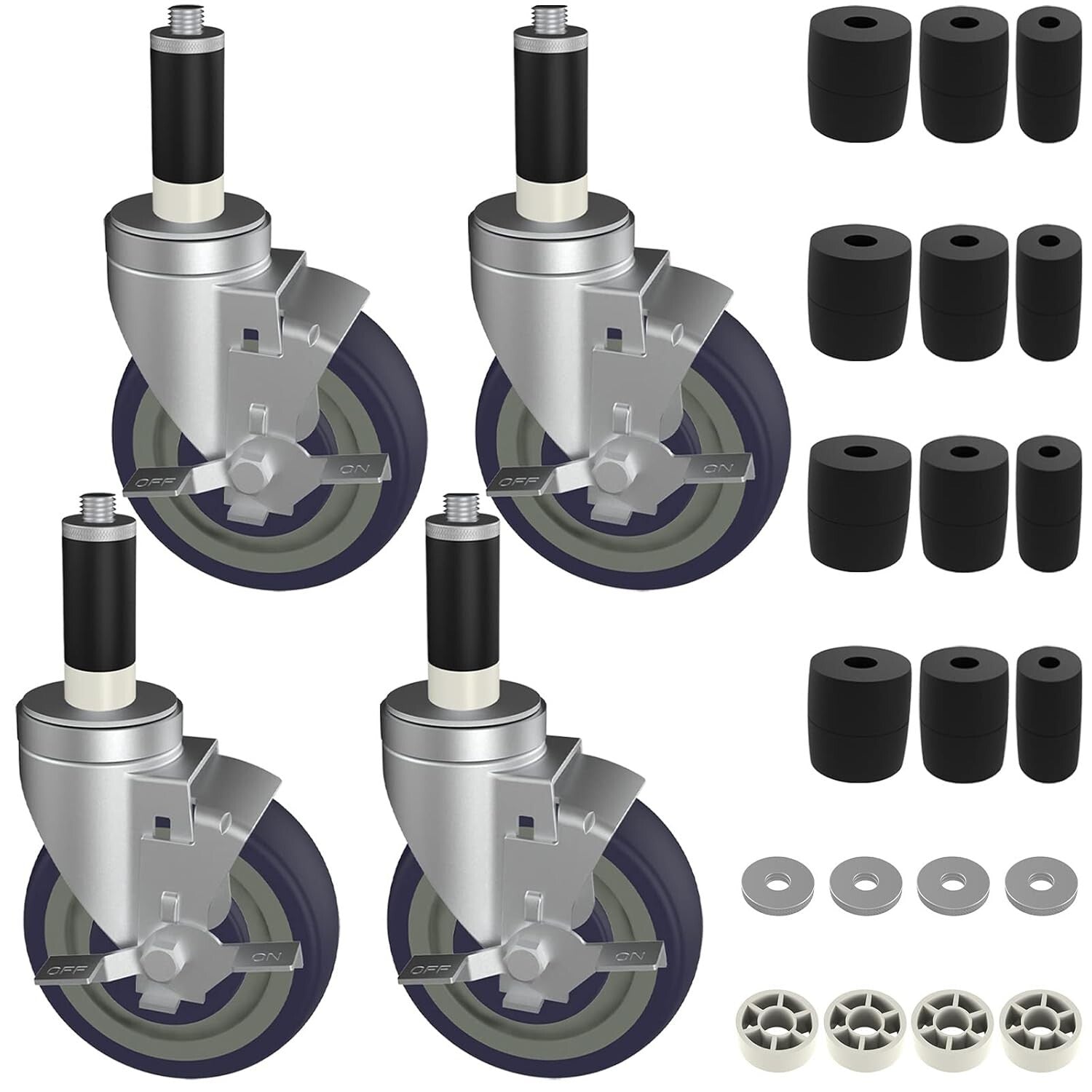 Adjustable 5-Inch Stem Caster Wheels Set for Easy Table Mobility and Height Lift