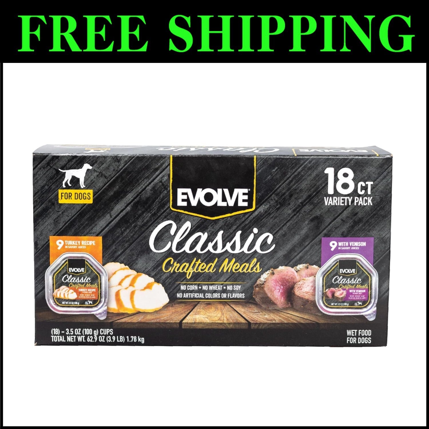 Mouthwatering Turkey and Venison Dog Food Variety Pack - 18 Trays, 3.5 oz Each