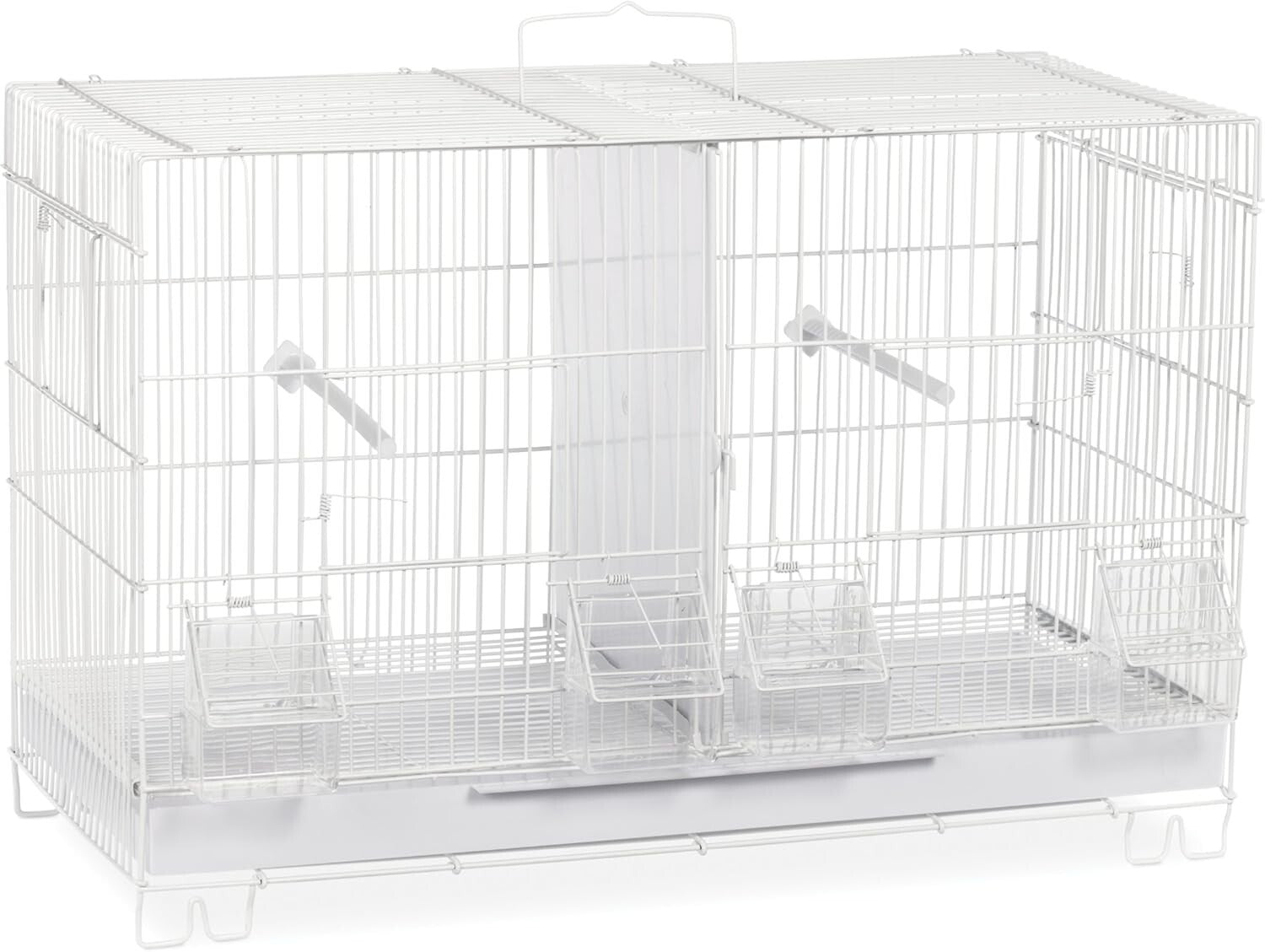White Stackable Breeder Cage with Feeder Cups and Perch - Ideal for Small Breeds