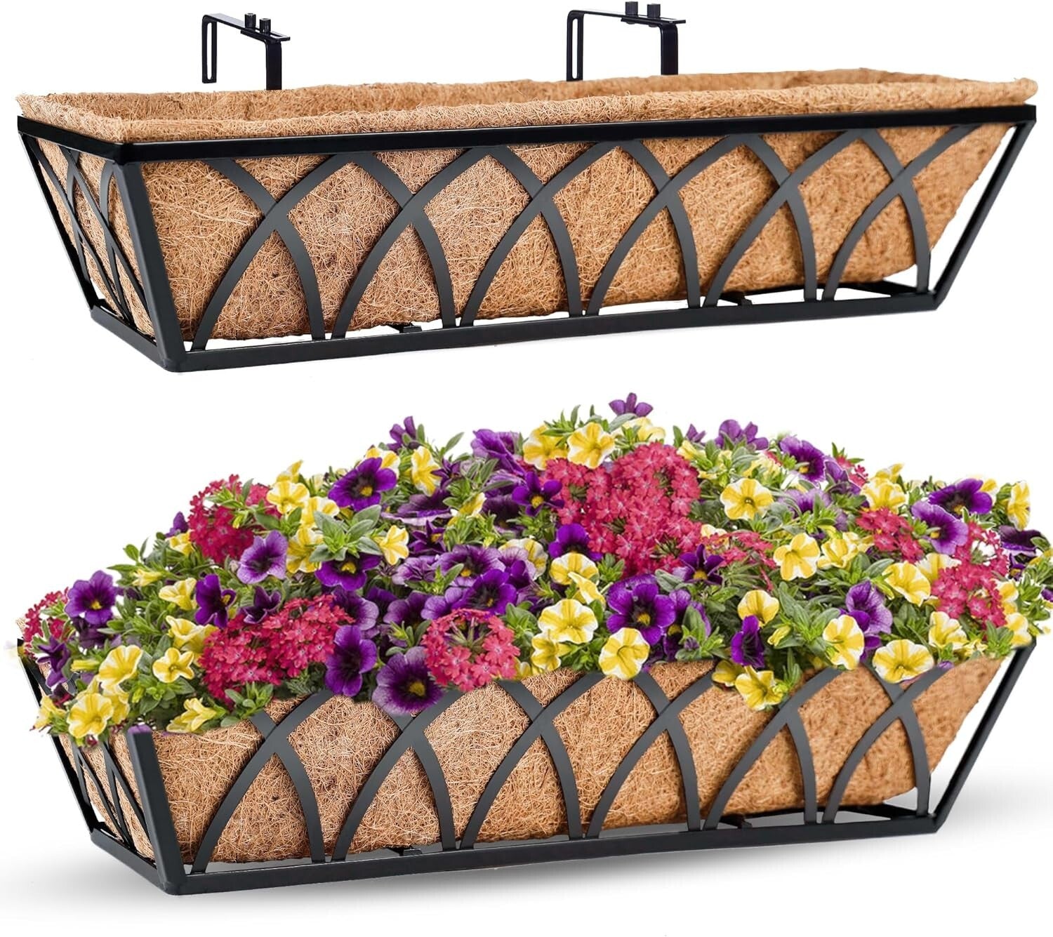Durable 24-Inch Hanging Metal Planters with Coco Liner for Outdoor Gardens