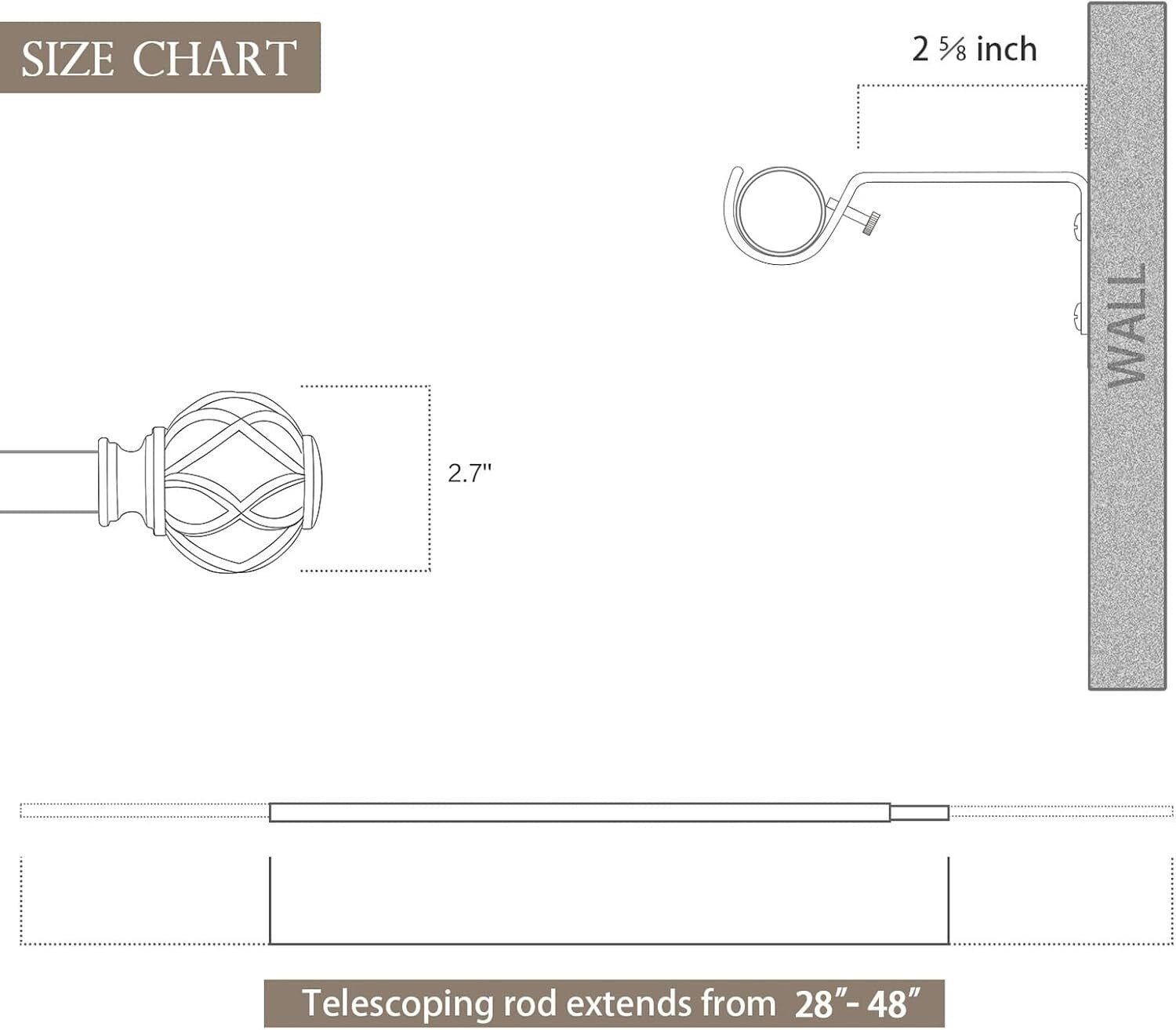 Elegant Telescoping Curtain Rod Set in Antique Silver - 28 to 48 Inch Adjustable