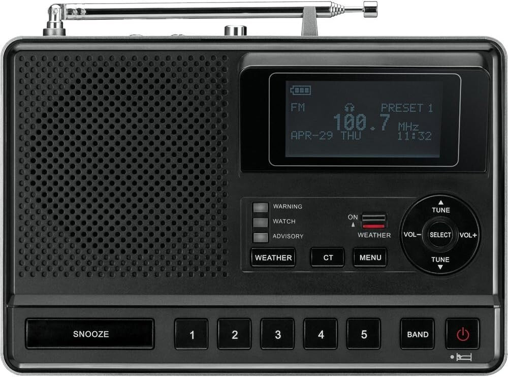 All-in-One NOAA Weather Alert Radio with LCD, Alerts & Auxiliary Connectivity