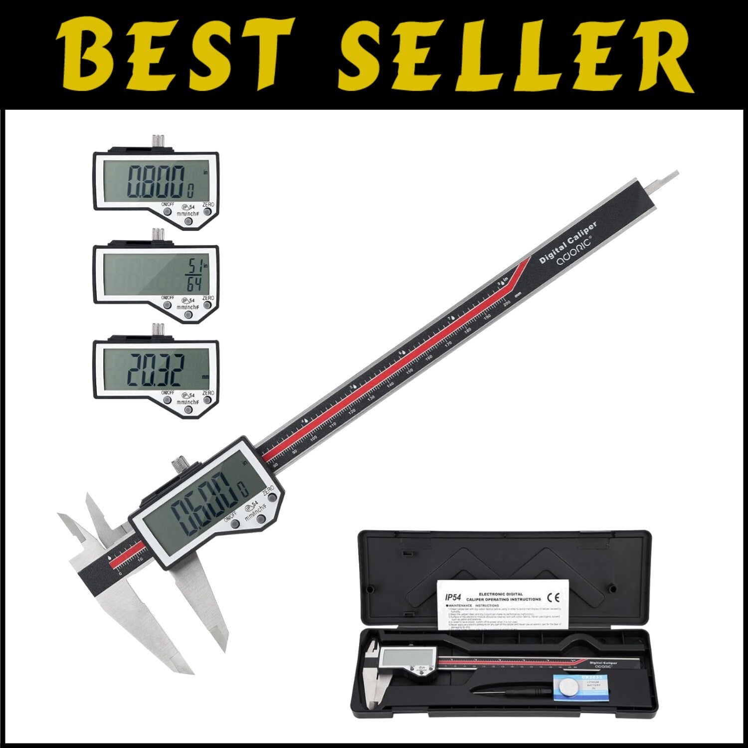 8-Inch Stainless Steel Digital Caliper - Extreme Accuracy with Large LCD Display