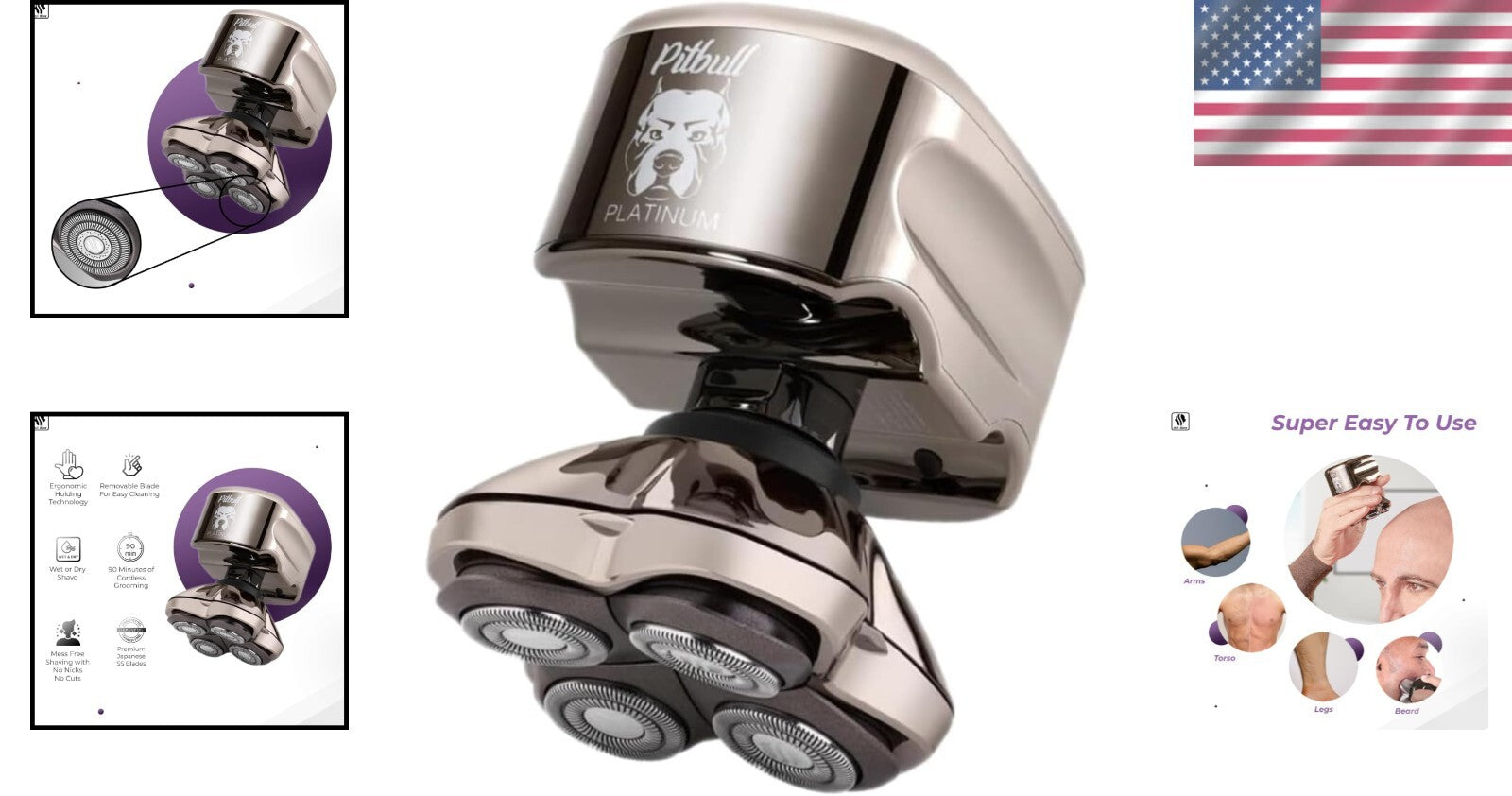 Ergonomic Shaving Kit for Men - Portable Bald Head Shaver with Accessories