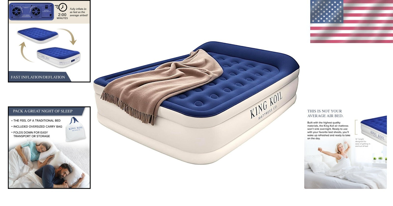 Fast-Inflate Full Size Air Mattress with Built-in Pump - Waterproof & Portable