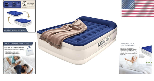 Fast-Inflate Full Size Air Mattress with Built-in Pump - Waterproof & Portable