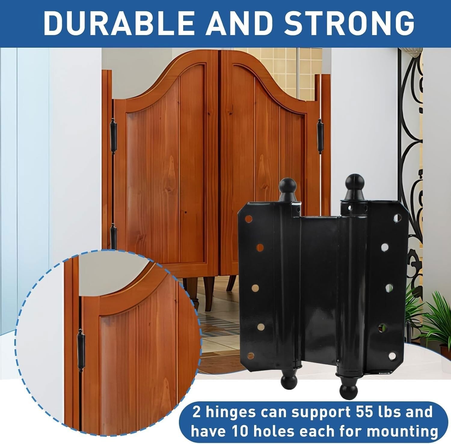 Commercial Grade Black Steel Hinges - Durable Self-Closing Door Hardware