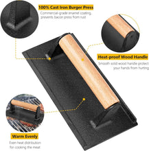 Load image into Gallery viewer, Professional Cast Iron Smash Burger Press Set with Heat-Resistant Wooden Handles