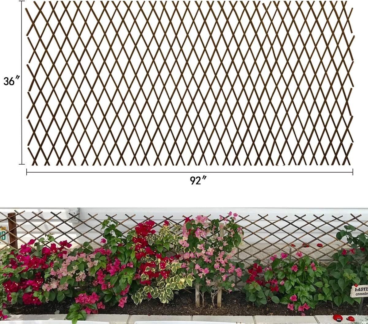 Durable Willow Trellis for Climbing Roses & Ivy - 92"w X 36"h Expandable Design