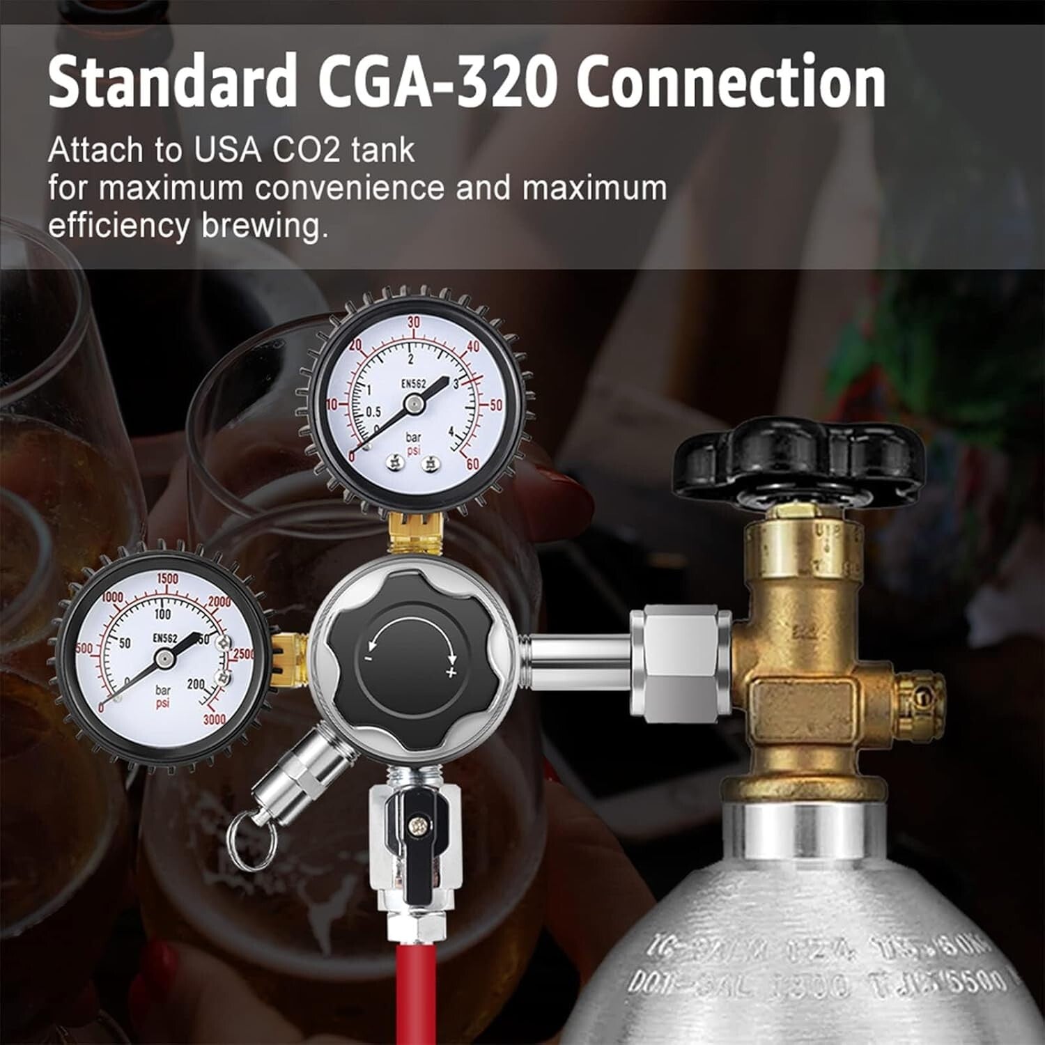 CGA-320 Standard CO2 Keg Regulator with Ergonomic Controls and Leak-proof Design