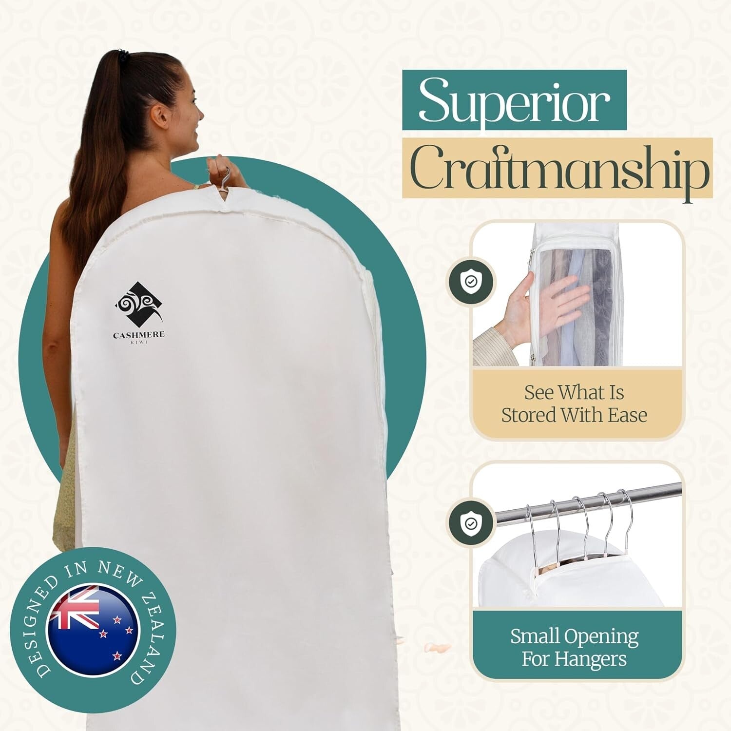 Stylish 60” Garment Bag with Cedar Blocks - Perfect for Formal Dresses and Coats