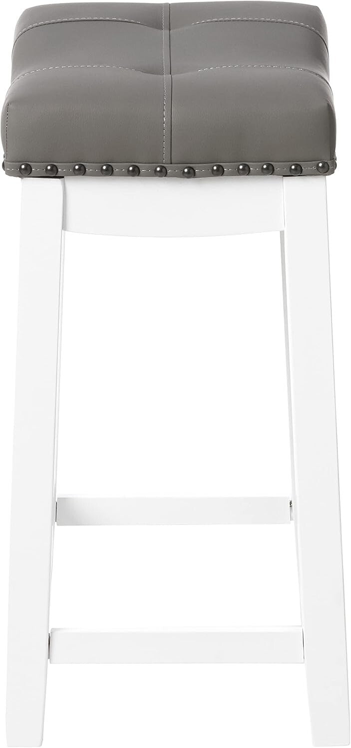 Elegant 24" White Bar Stool Set with Gray Cushion - Perfect for Counters