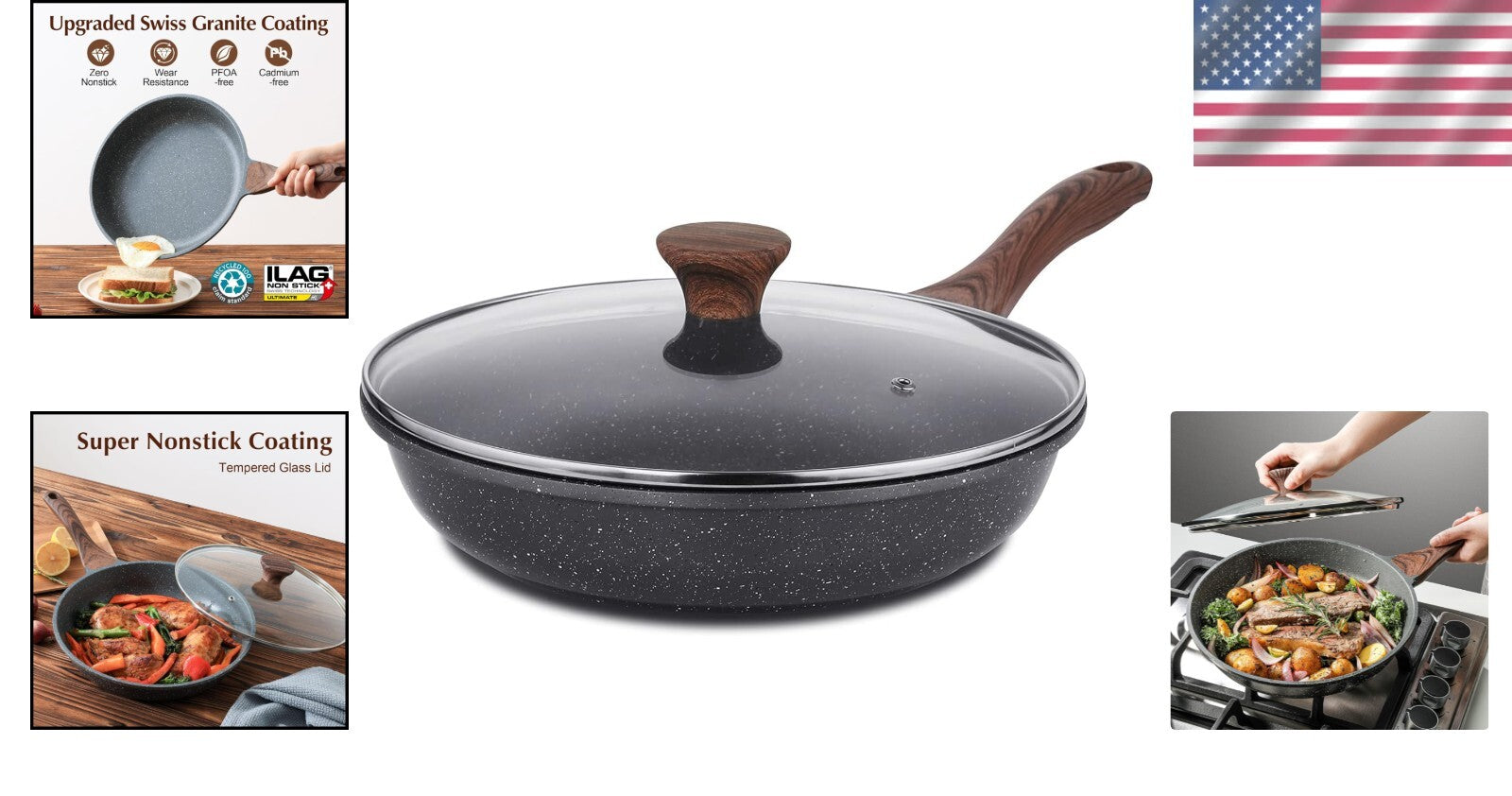 Swiss Nonstick Aluminum Skillet with Lid - 3 Quart Healthy Cooking Essential