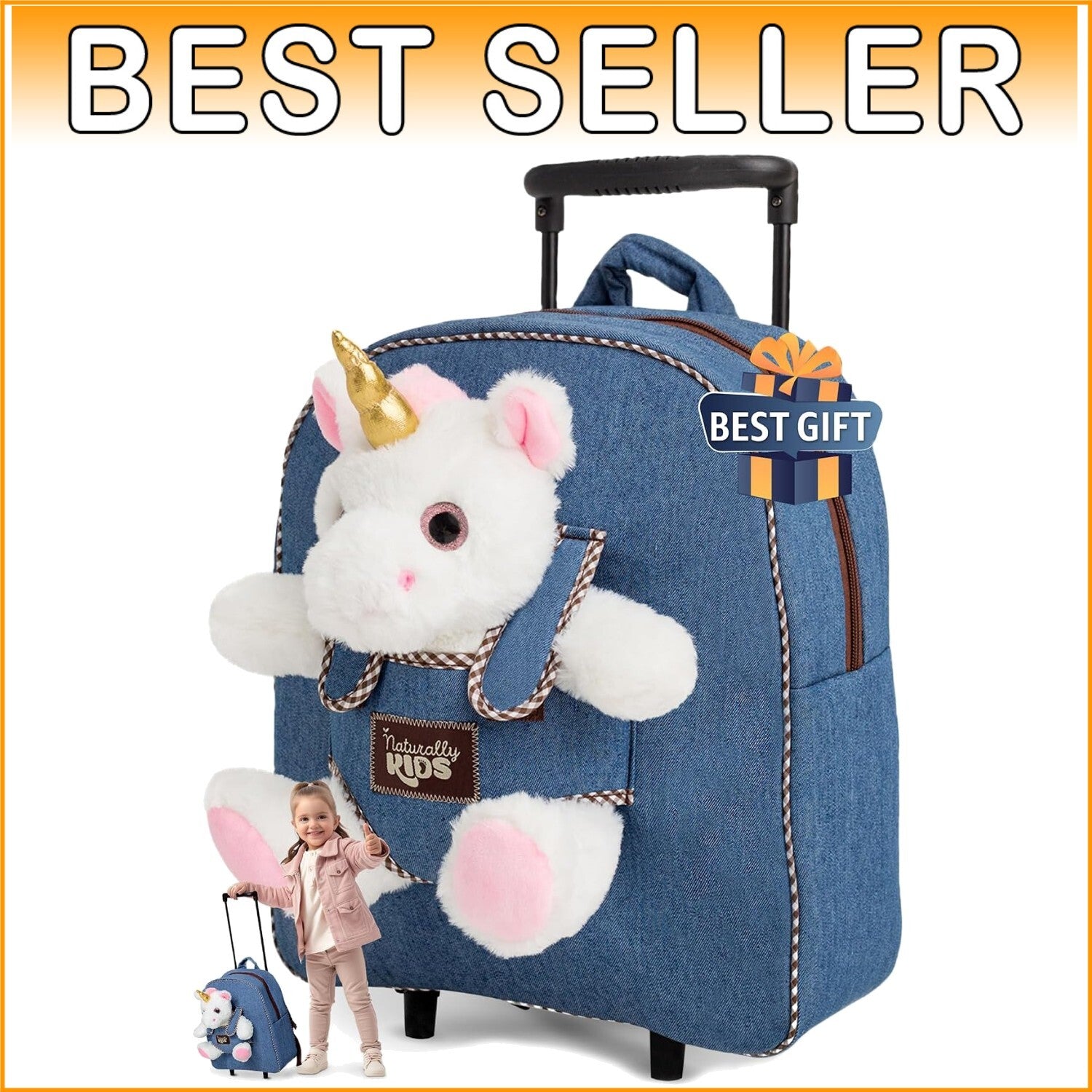 Lightweight Unicorn Kids Suitcase with Rolling Wheels - Ideal for 3-9 Years