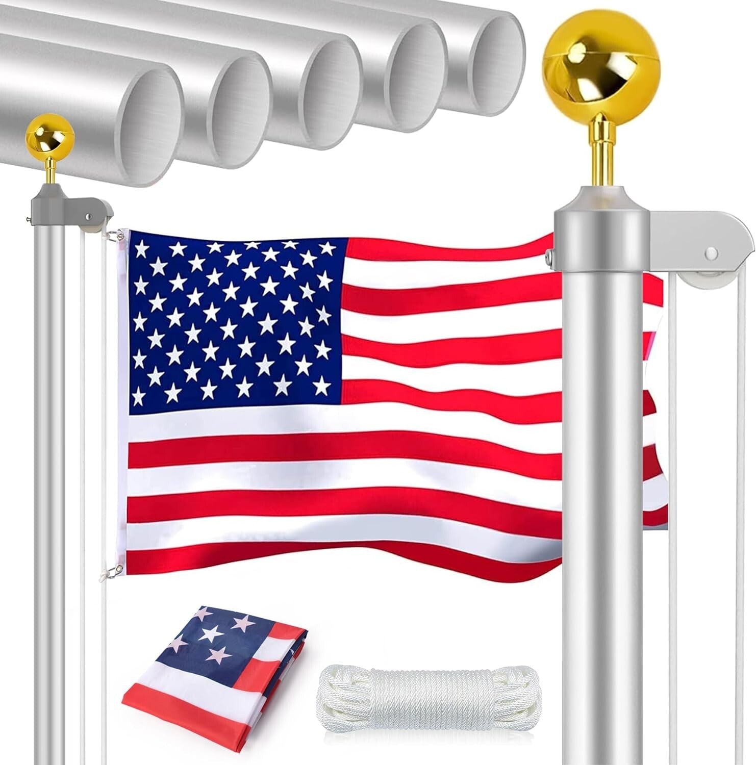 All-Weather 16FT Heavy-Duty Flagpole with Easy Installation and Storage