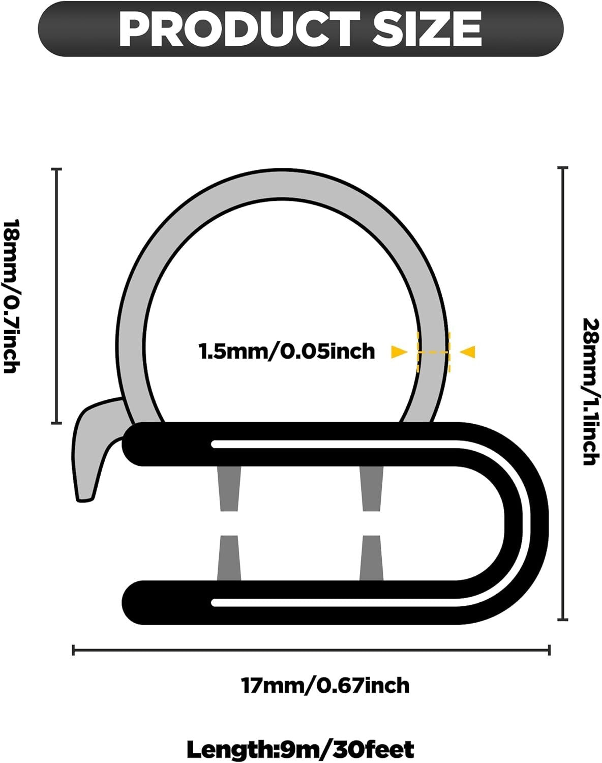 Flexible U-Shaped Rubber Seal Strip for Easy Installation - 30FT Length