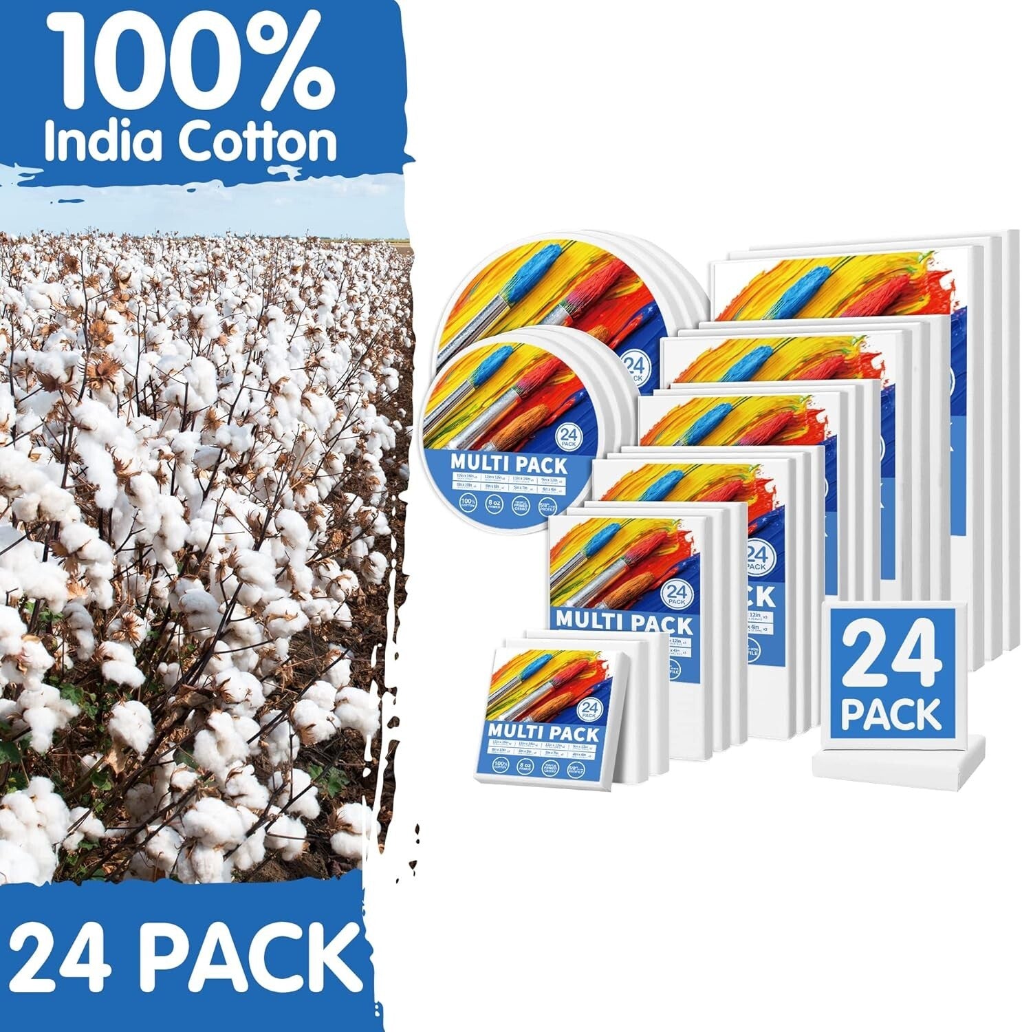 Complete Painting Set - 24 Stretched Canvases in Various Sizes, Gift for Artists