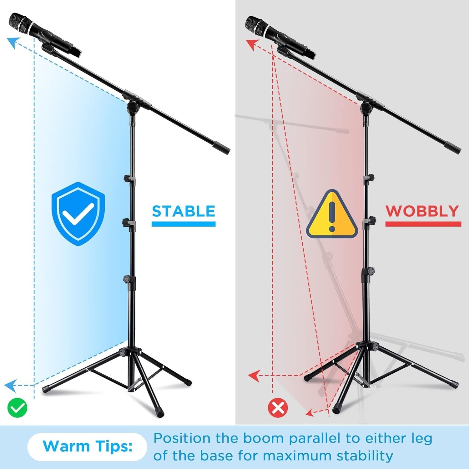 Sturdy Metal Tripod Mic Stand Set with Universal Clips & Carrying Bag - 2 Pack