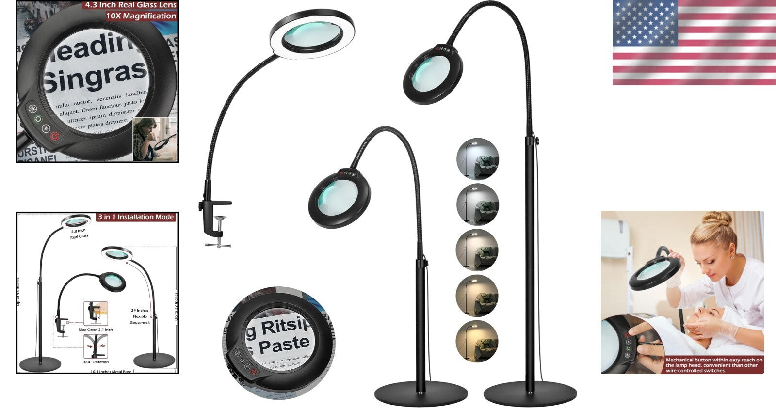 10X Magnifying Lamp with Light & 24" Gooseneck - Hands-Free Crafting Solution