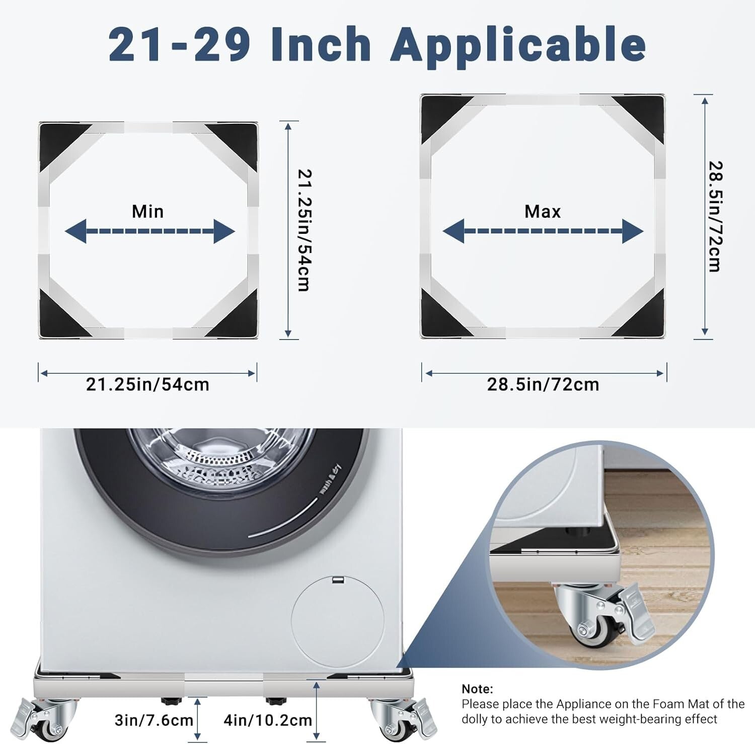 Heavy-Duty Stainless Steel Washing Machine Dolly Cart with Lockable Wheels - ...