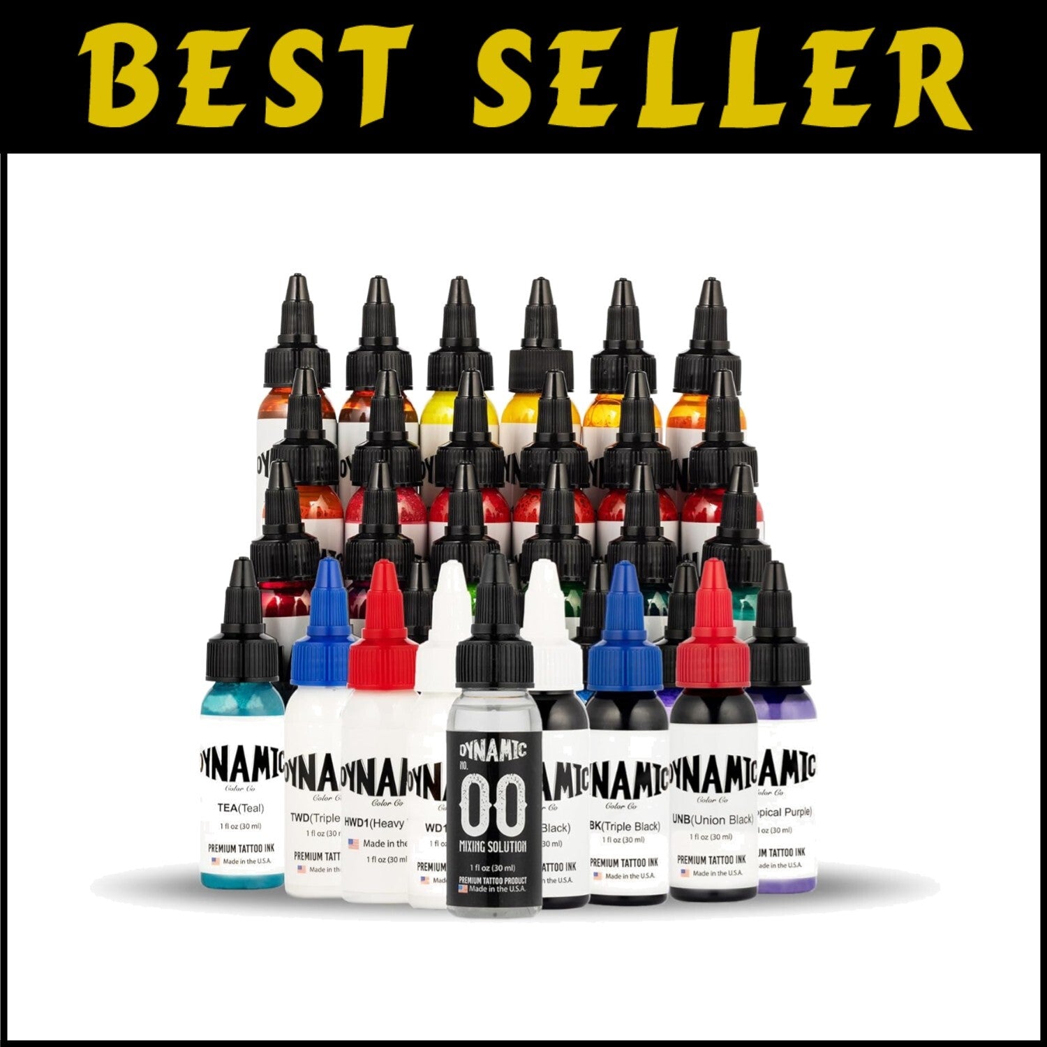 Dynamic 1oz Tattoo Ink Set of 30 Professional-Grade Colors for Tattoo Artists