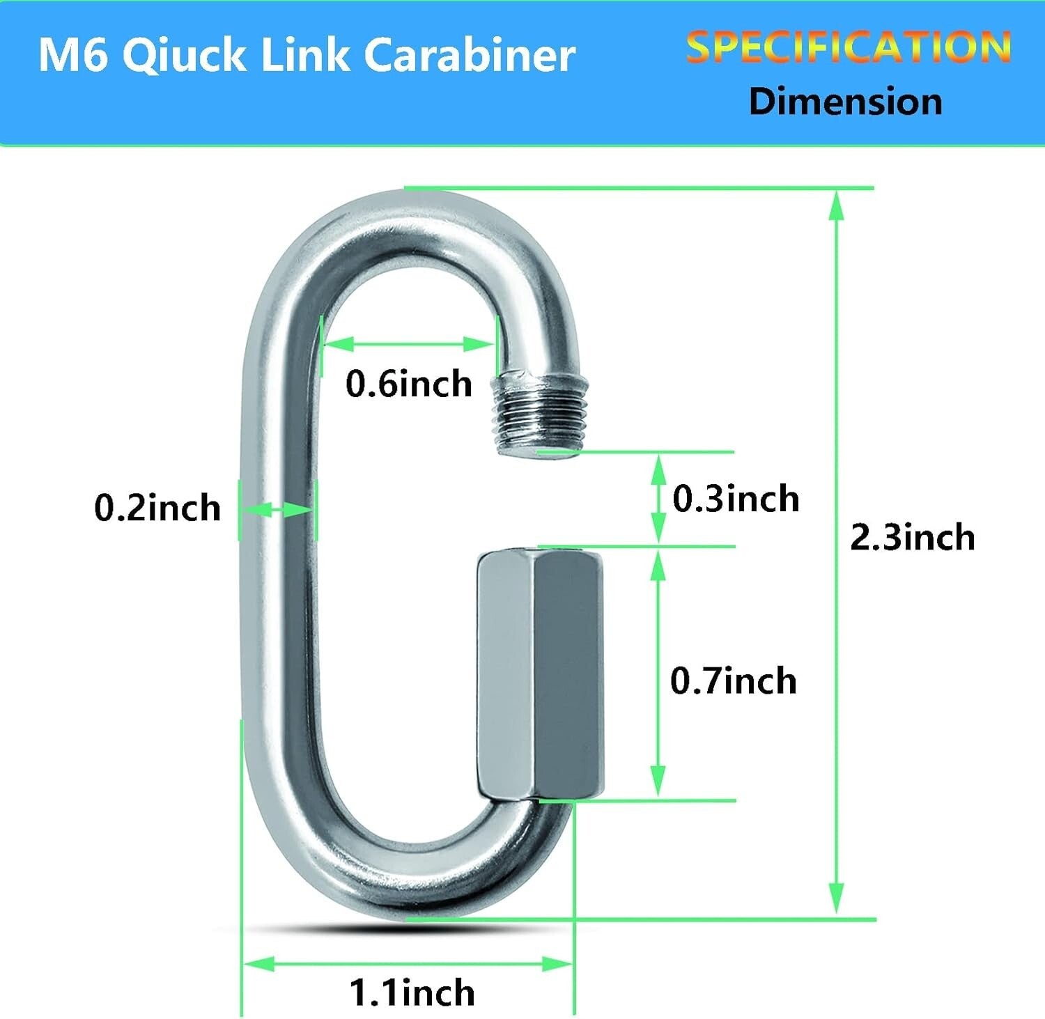 Heavy Duty 620lbs Quick Link Connector - 100 Pack Galvanized Carabiner Clips