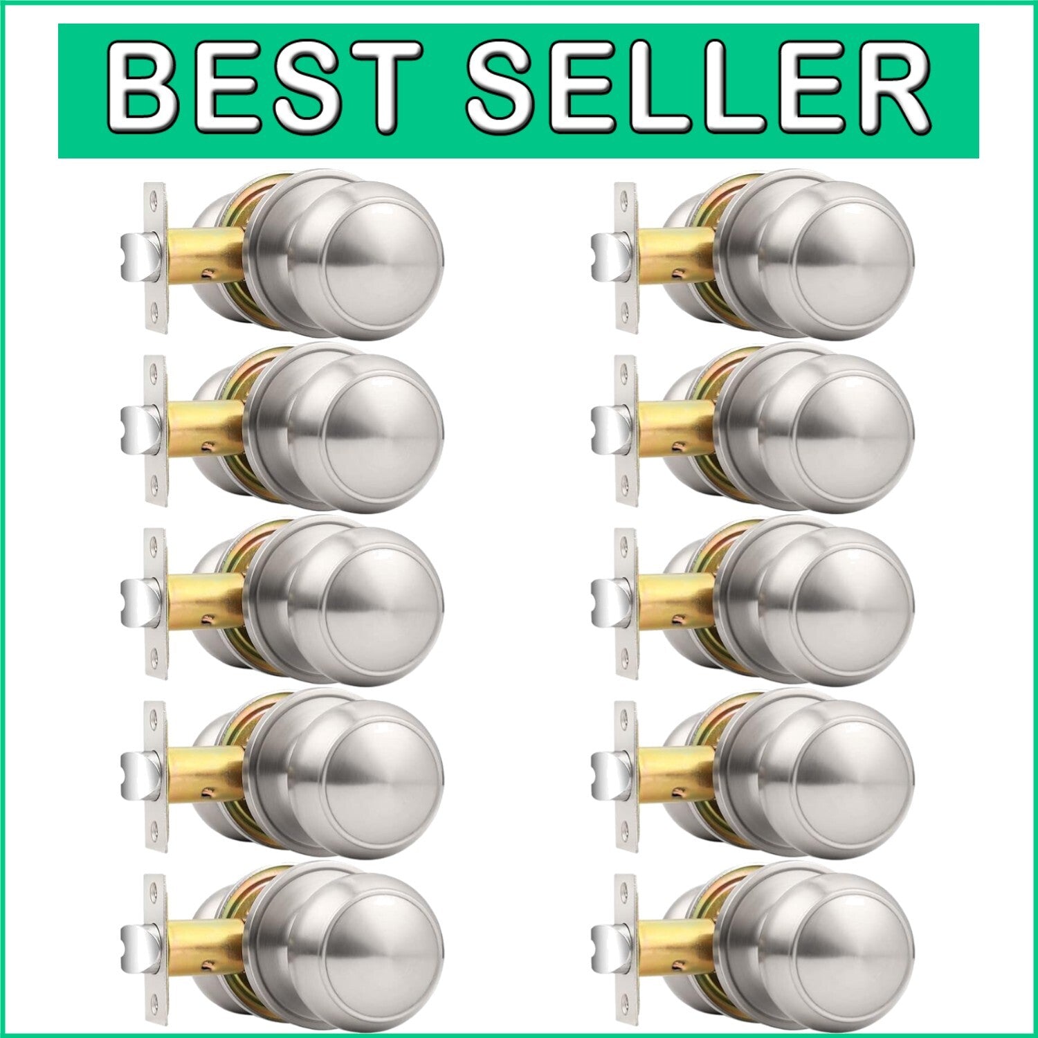 Elegant 10-Pack Adjustable Door Knobs for Hallway and Closet - Brushed Nickel