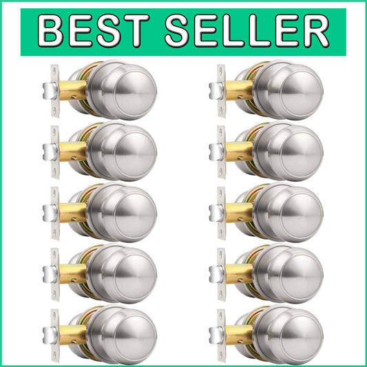 Elegant 10-Pack Adjustable Door Knobs for Hallway and Closet - Brushed Nickel