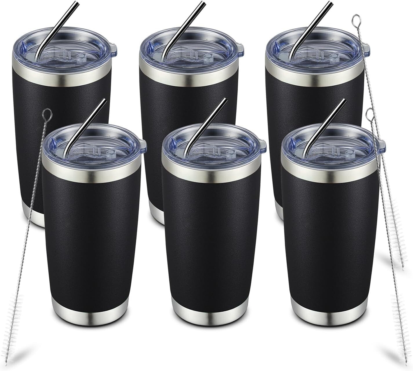 6 Pack 20oz Double Wall Insulated Stainless Steel Travel Tumblers for Hot & Cold