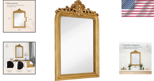 Decorative 24x36 Gold Baroque Mirror - Perfect for Entryways or Bathrooms