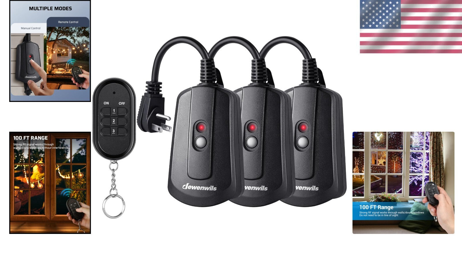 Waterproof Wireless Remote Control Outlet Kit - 3 Pack for Indoor/Outdoor Use