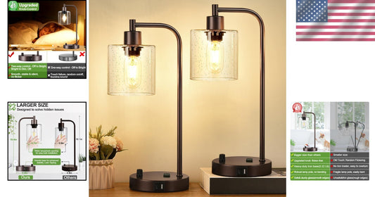Elegant 2 Light Set: Fully Dimmable Oil Rubbed Bronze Lamps with USB Charging