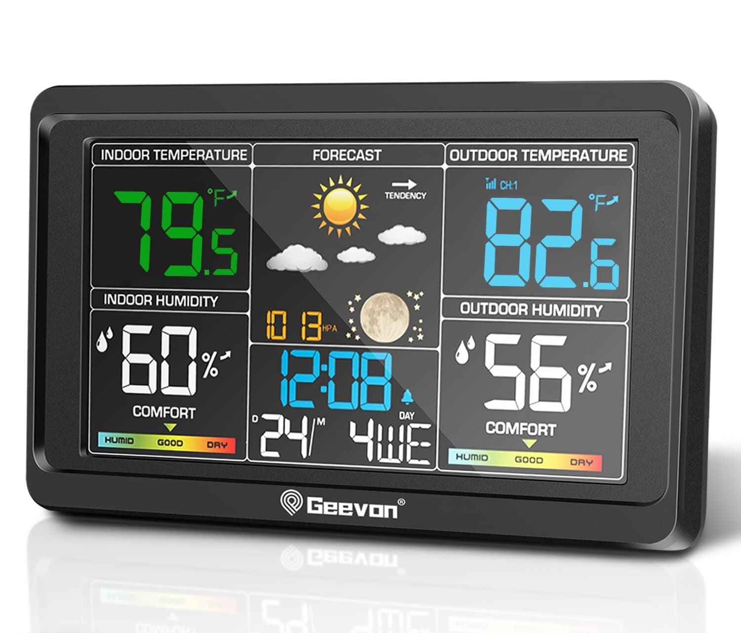 Multi-Channel Wireless Thermometer with Clock and Adjustable Brightness for Home