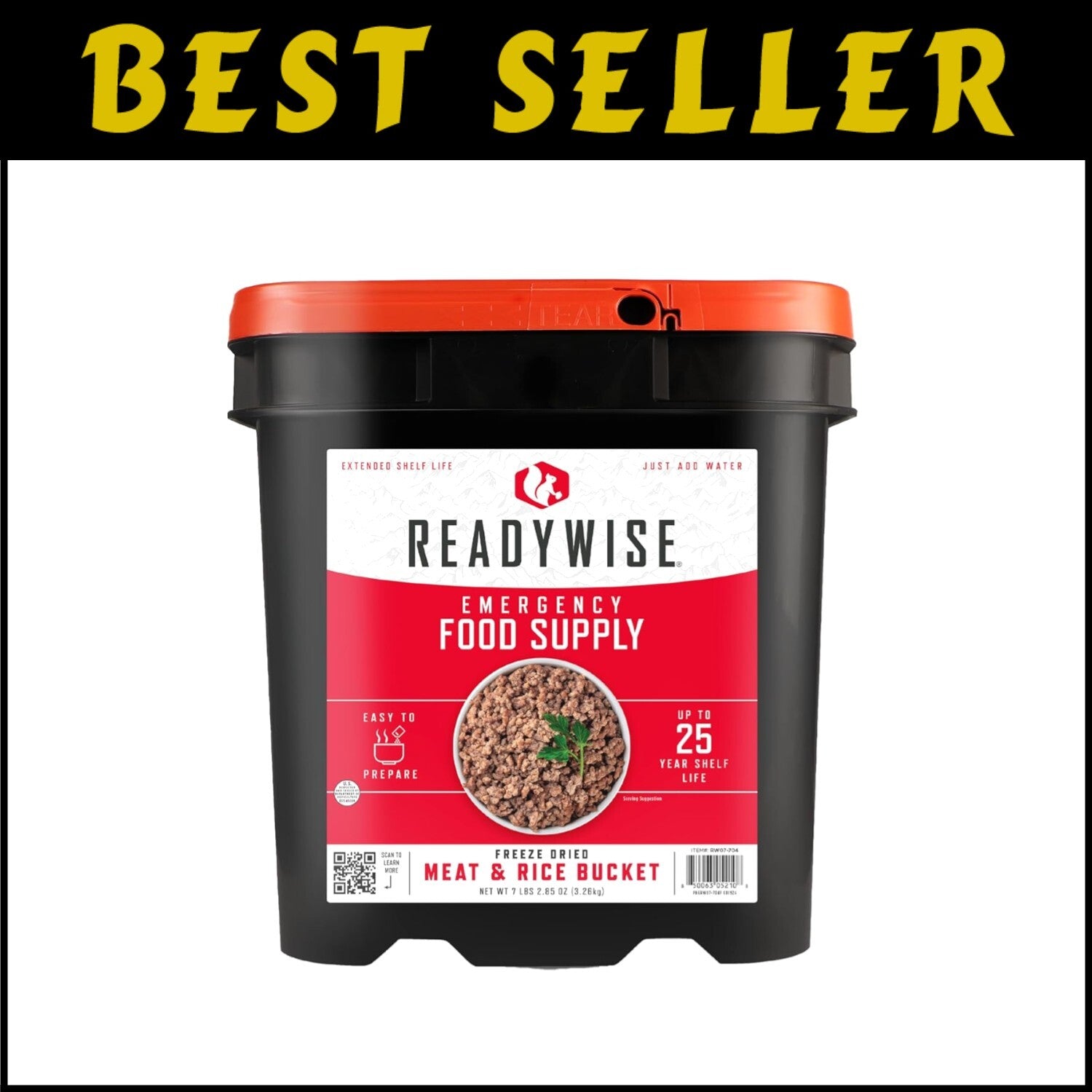 Emergency Food Bucket: 88 Servings of Freeze-Dried Chicken, Beef, Pork & Rice