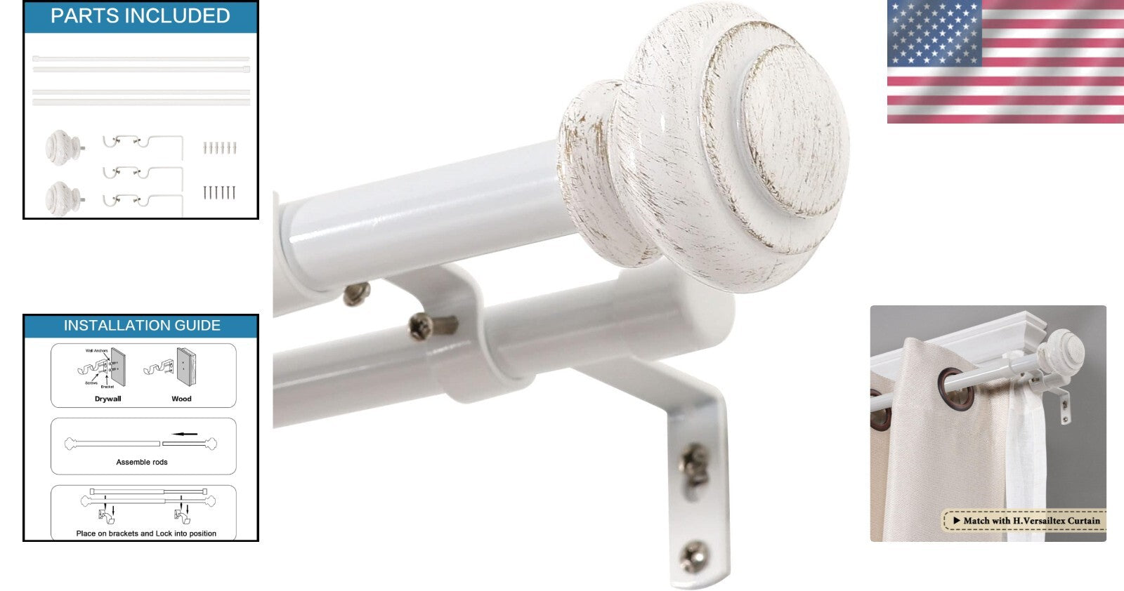 Versatile Telescoping Curtain Rod Set for Layered Looks, Adjustable 48-84 inches