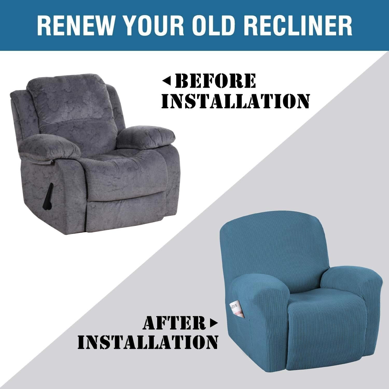 Super Stretch Water-Resistant Recliner Cover - Dusty Blue Elegance for Your Home