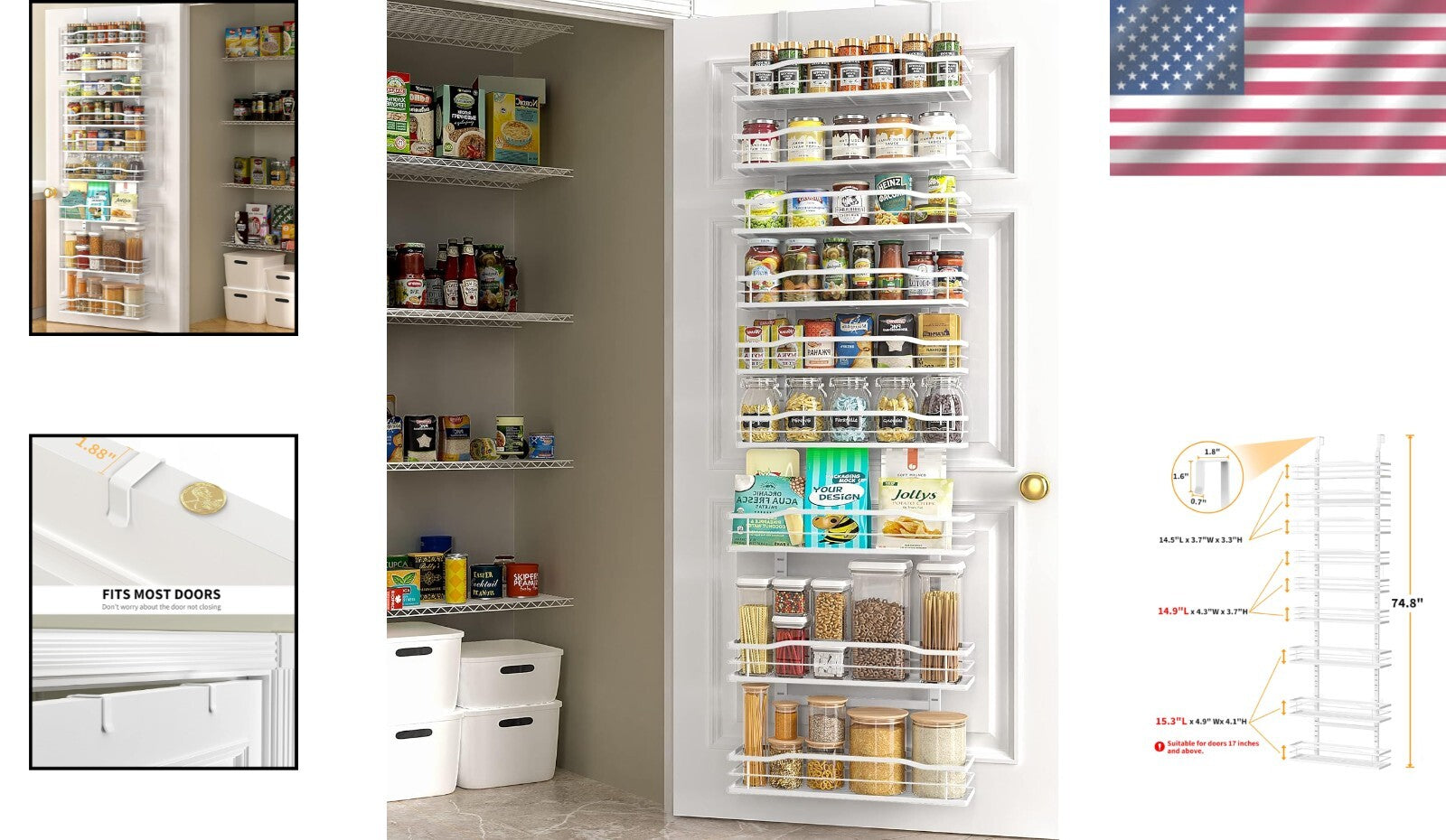 Adjustable 9-Tier Over Door Spice Rack - Elegant Kitchen & Home Organizer