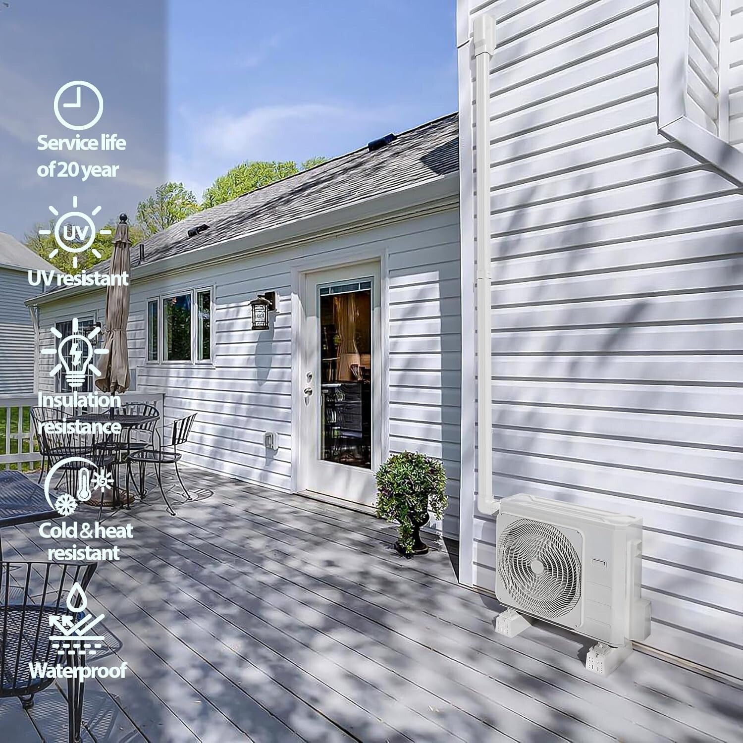 Decorative White Mini Split Line Set Cover Kit - Easy Installation & Neat Design