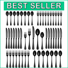 Load image into Gallery viewer, Retro-Inspired 50-Piece Black Stainless Steel Flatware Set for Stylish Dining