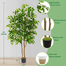 Load image into Gallery viewer, Faux Ficus Tree with Basket: 6ft Indoor &amp; Outdoor Plant for All Seasons