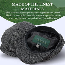 Load image into Gallery viewer, Authentic Irish Newsboy Cap - 100% Wool Herringbone Flat Cap for Men &amp; Women