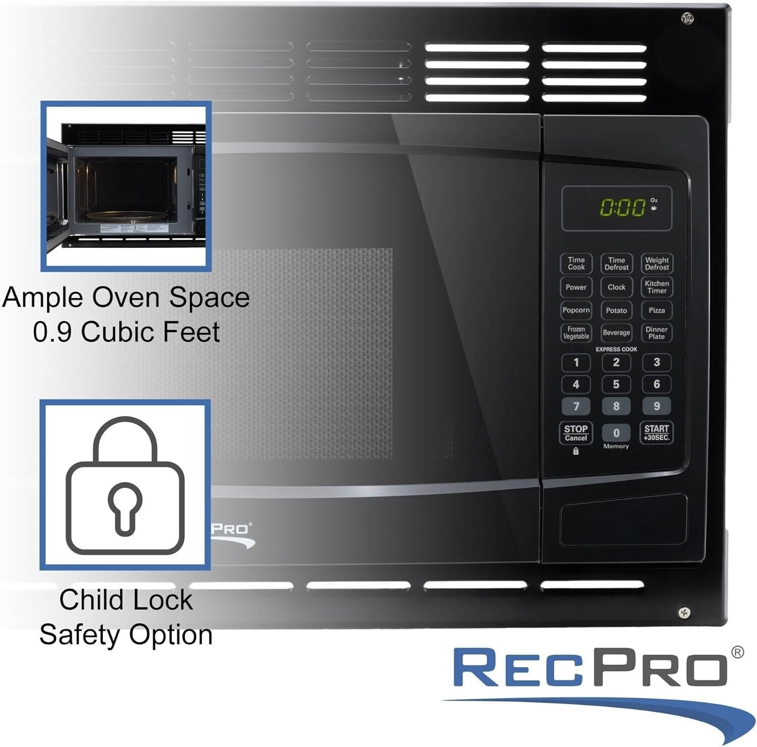 Energy-Efficient RV Microwave - 900W, Digital Control & Turntable Functionality