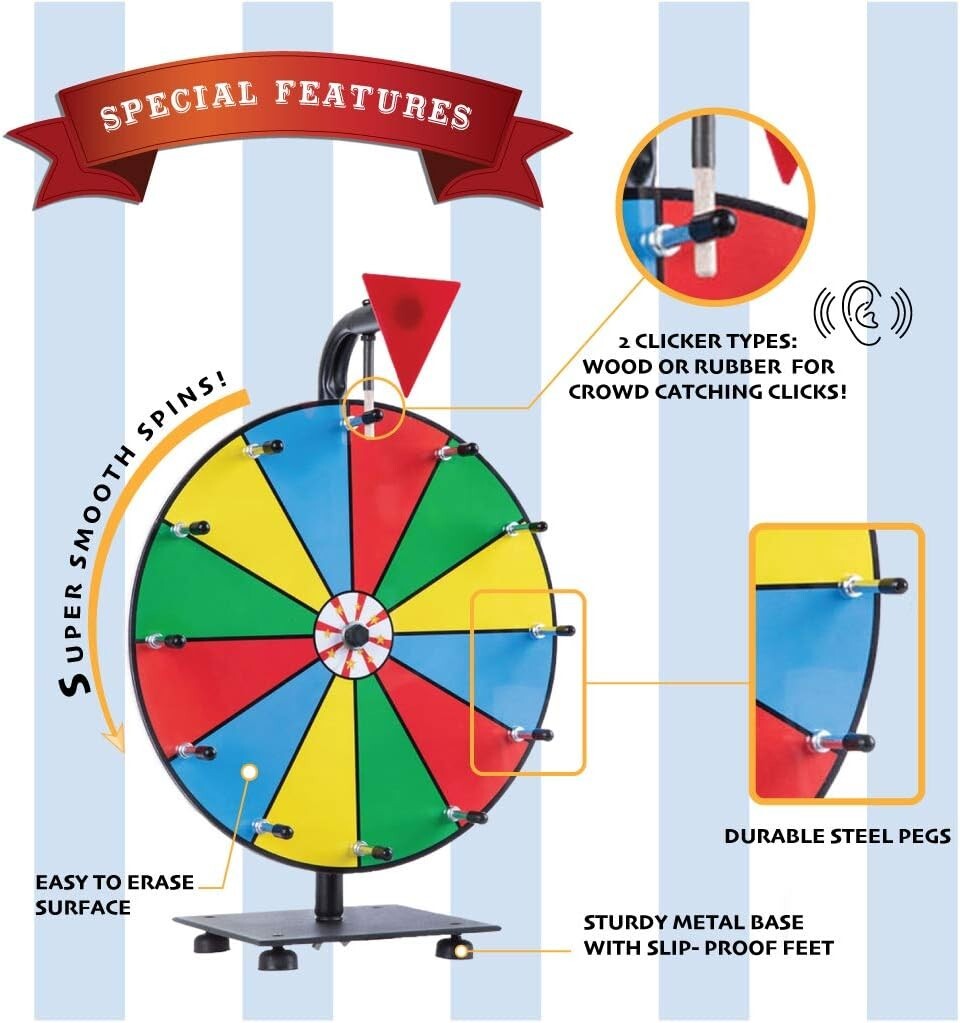 Interactive 12" Prize Wheel - Carnival Game with Dry Erase Faces & Marker Set