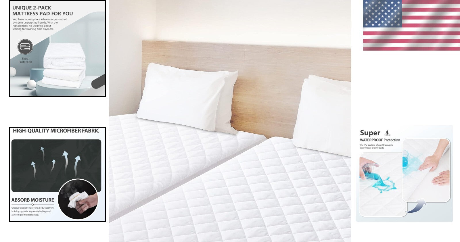 2 Pack Twin Size Waterproof Quilted Mattress Protector for Comfortable Sleep