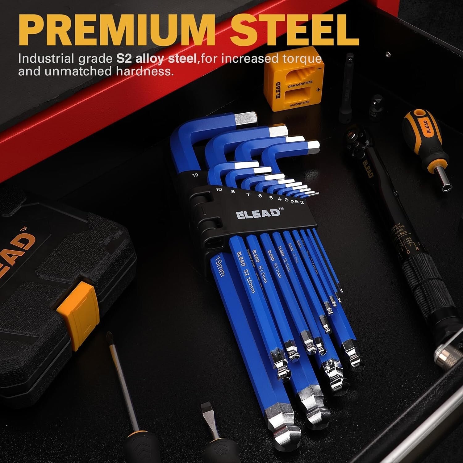 Durable 13-Piece Metric Allen Wrench Set with Long Ball End Design - Blue Finish