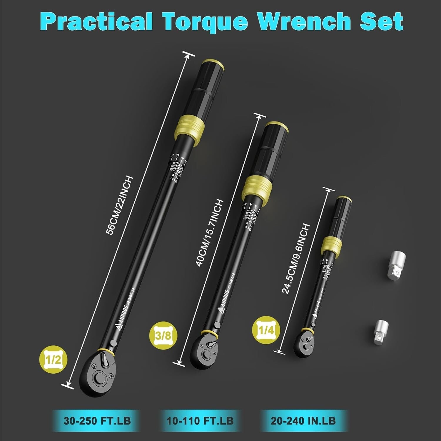 5-Piece Click Torque Wrench Set with Dual Direction - 20-240in.lb to 30-250Ft.lb