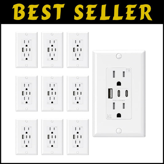 15 Amp USB Wall Outlet with 3 Ports & Dual USB C - 10 Pack, UL/CUL Listed