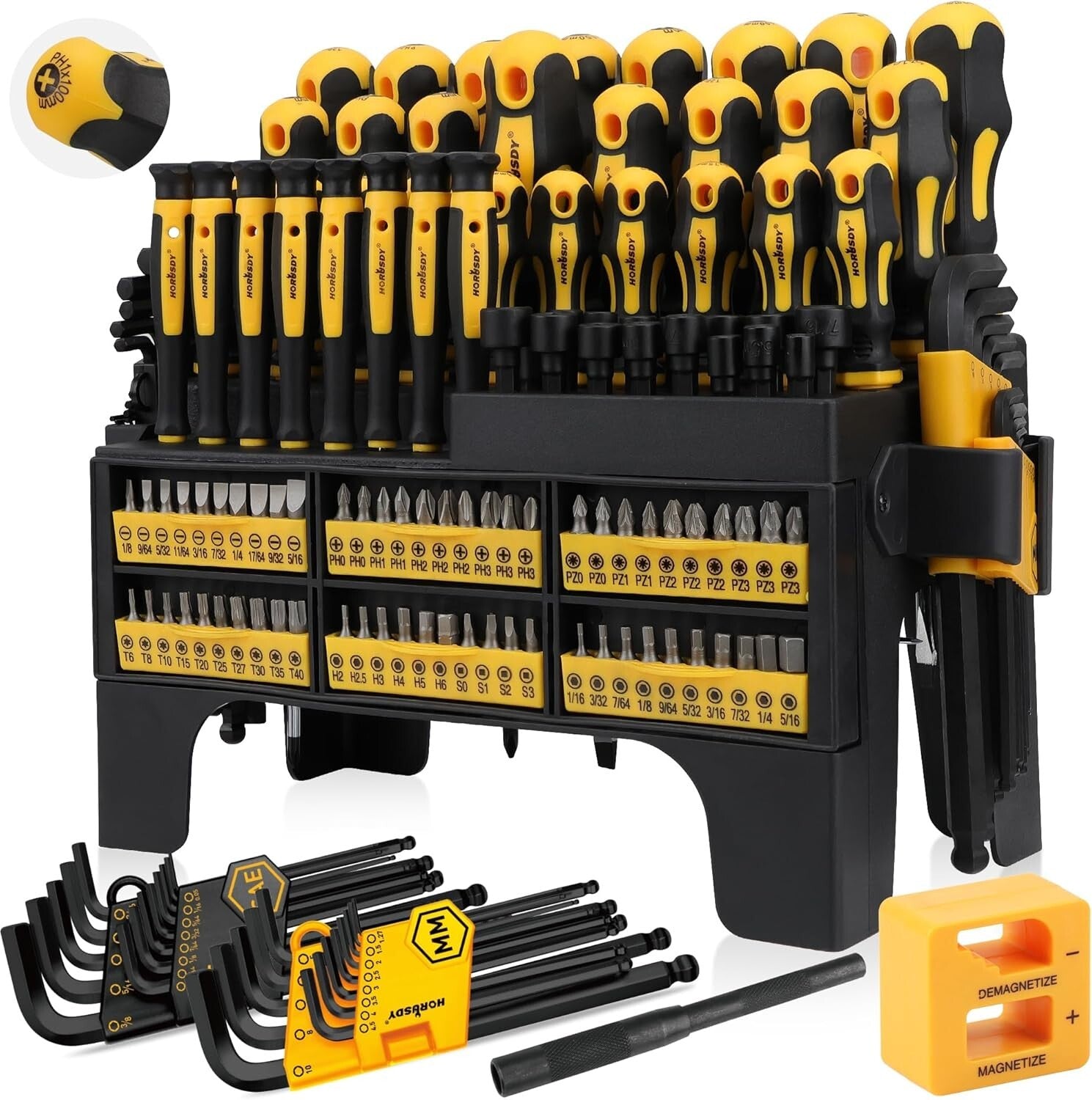 Versatile 140-Piece Tool Set with Magnetic Enhanced Screwdrivers & Racking Shelf